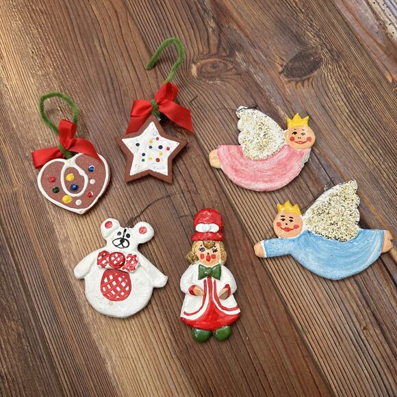 Lot of 6 Vintage And Handmade Clay/ Dough Like Ornaments Christmas Angels - Picture 1 of 11